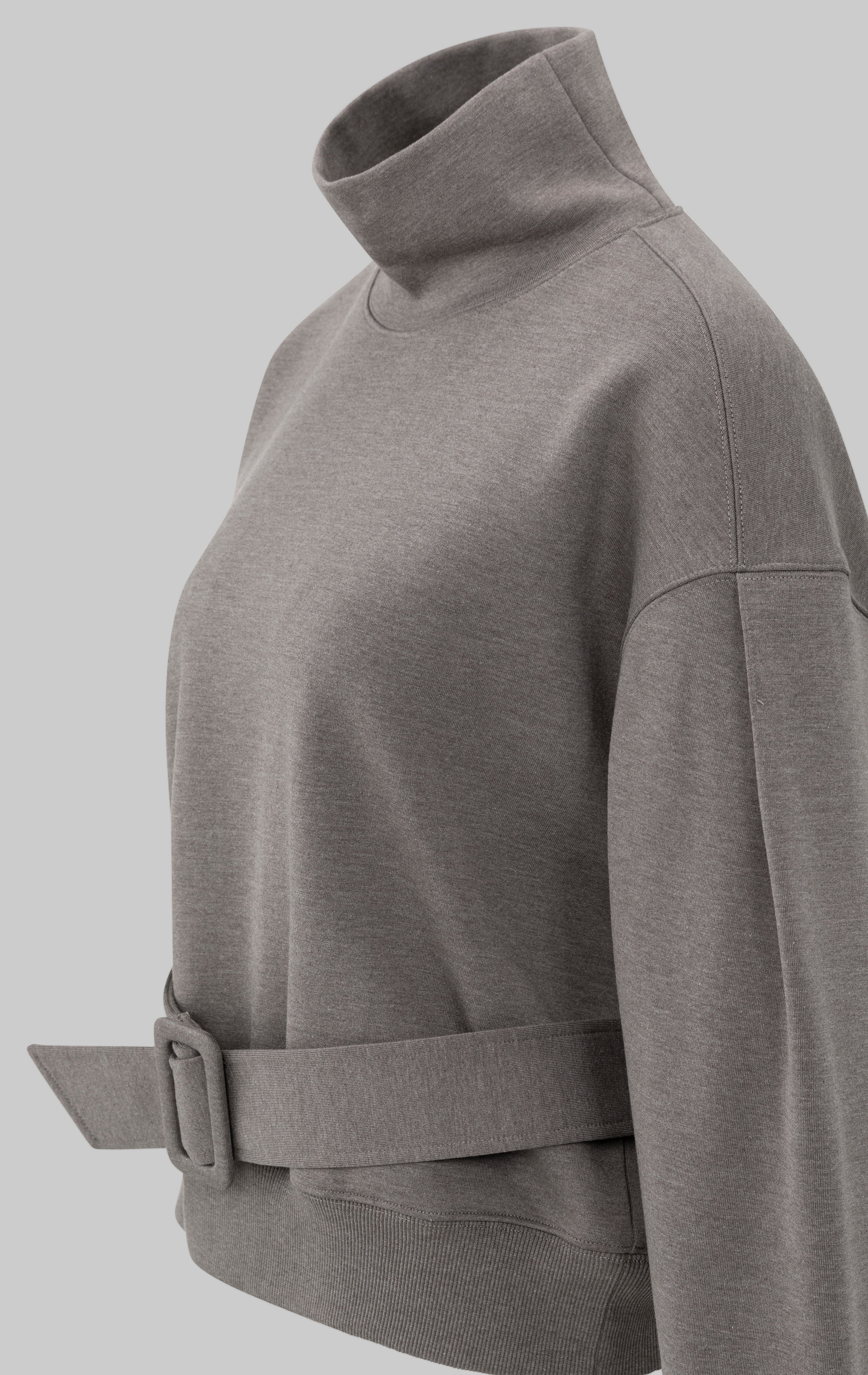 High Neck Belted Sweatshirt