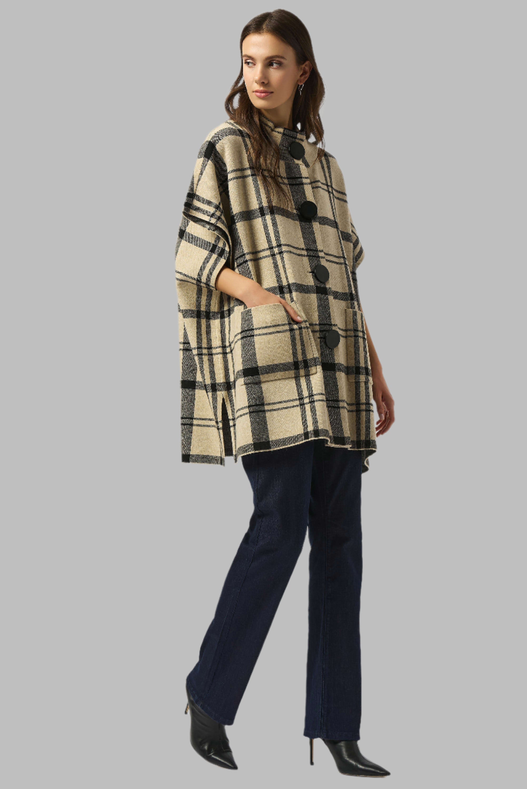 Jacquard Sweater Knit Plaid Poncho