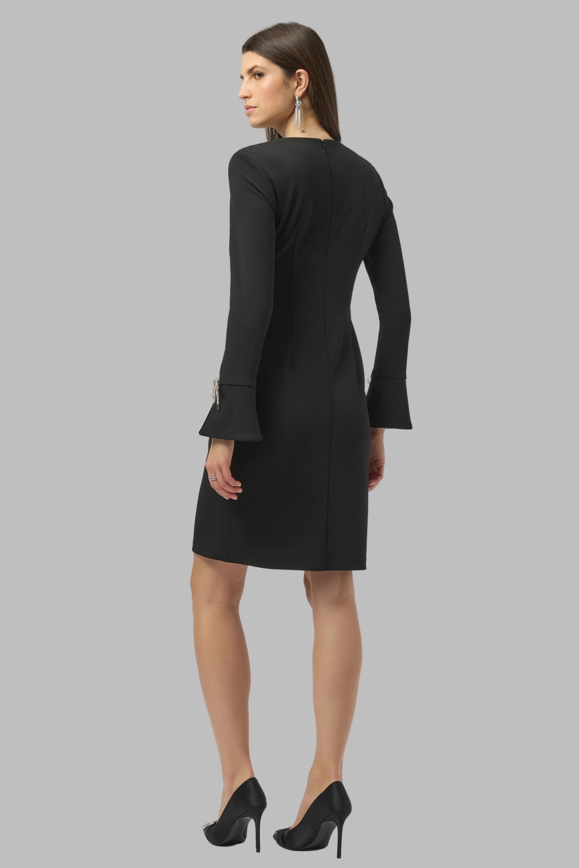 Scuba Crepe Shift Dress With Rhinestone Bows