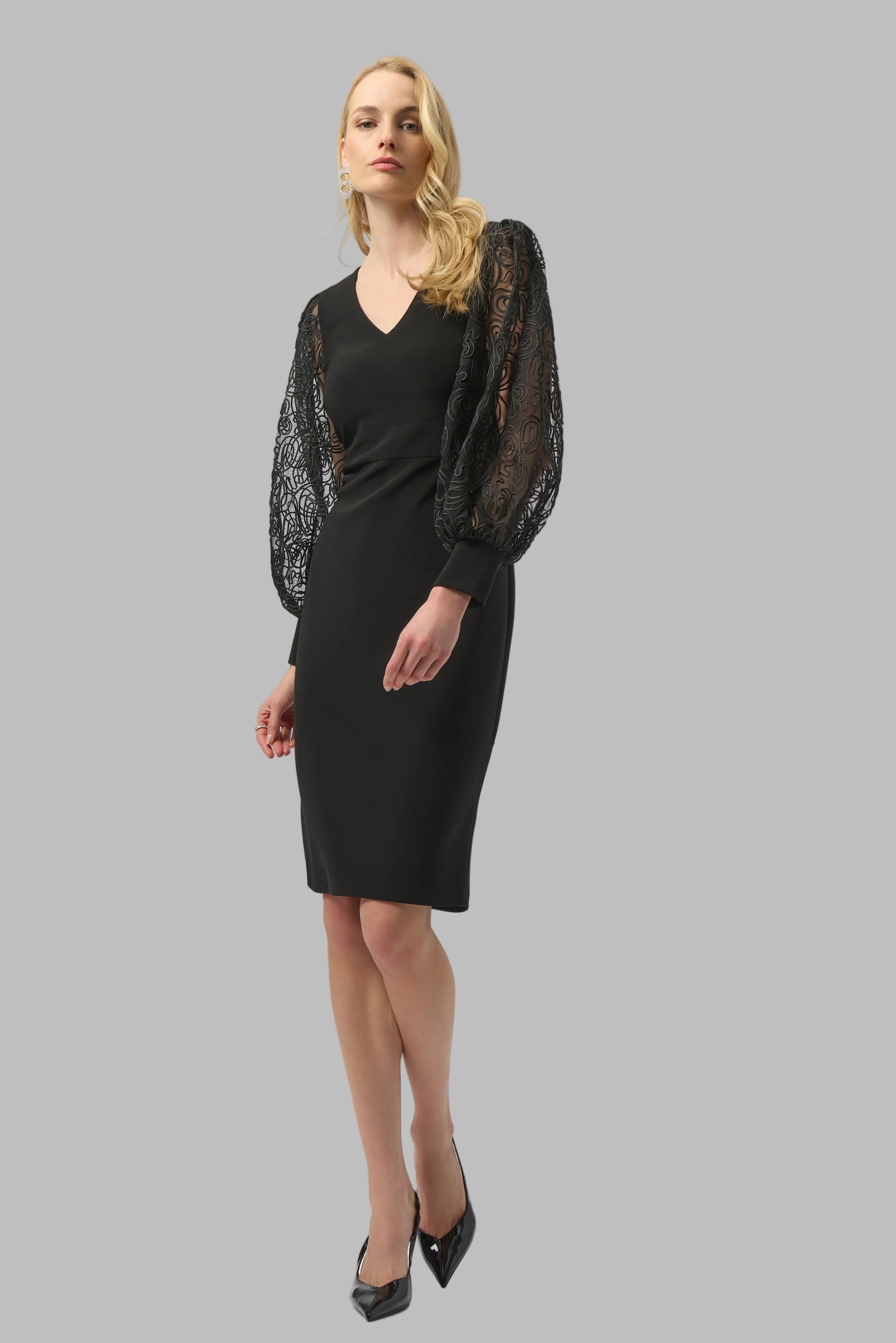 Silky Knit & Novelty Mesh Sheath Dress