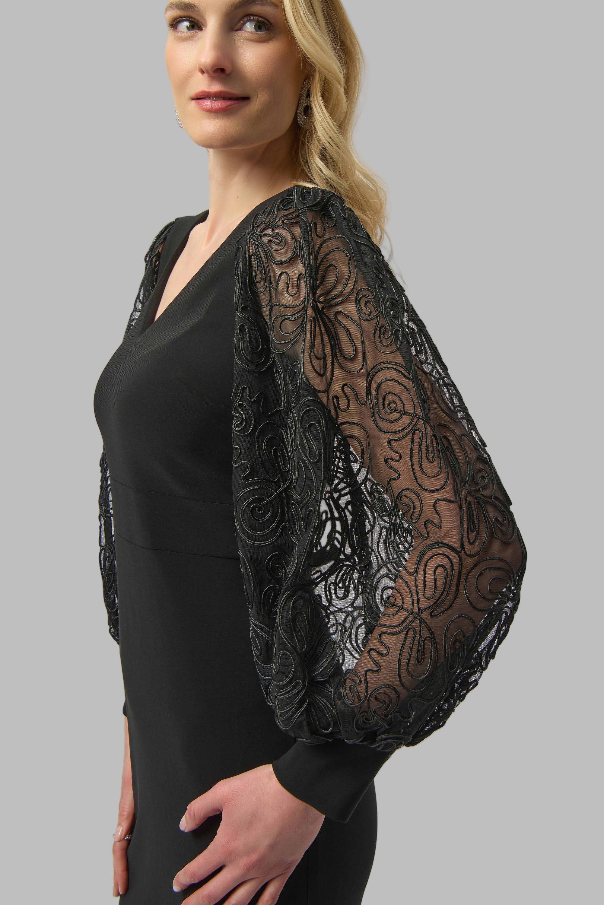 Silky Knit & Novelty Mesh Sheath Dress