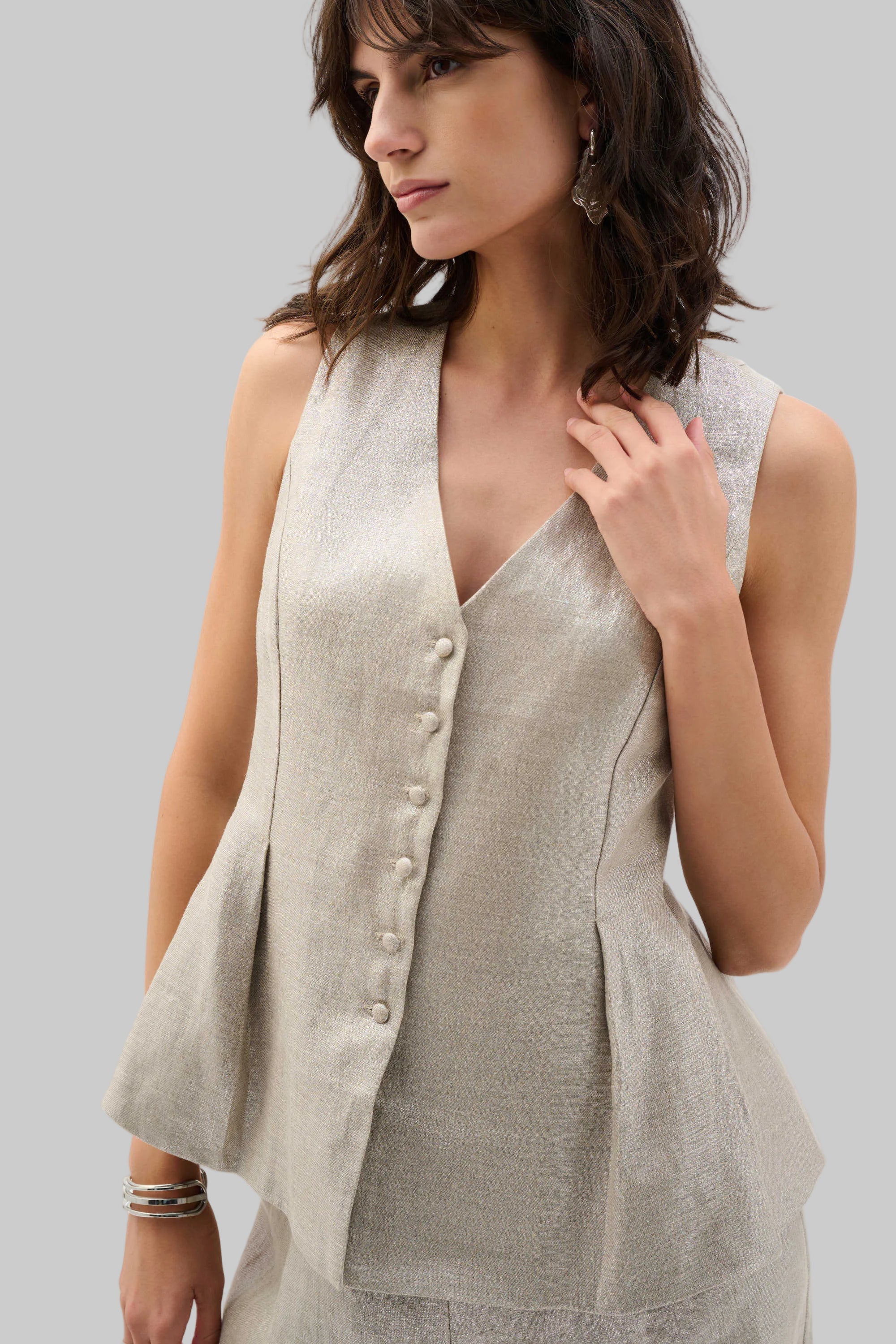 Foil Linen Peplum Vest