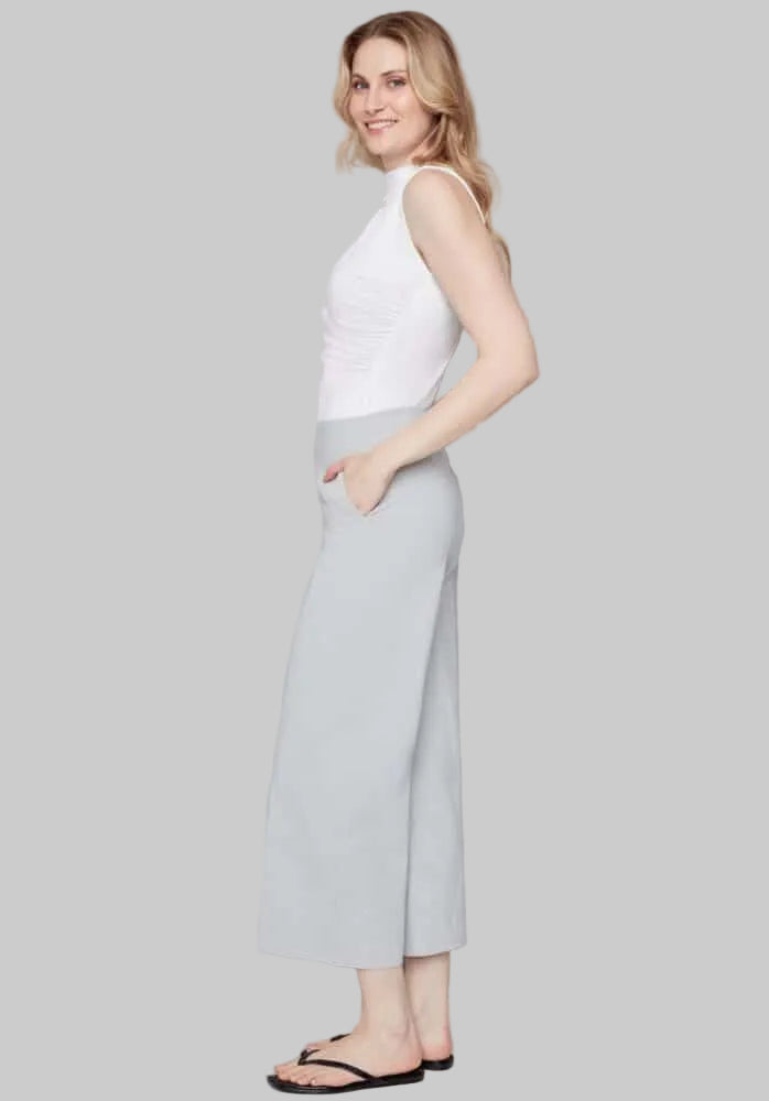 Elizabeth Striped Techno Wide Leg Cropped Pant