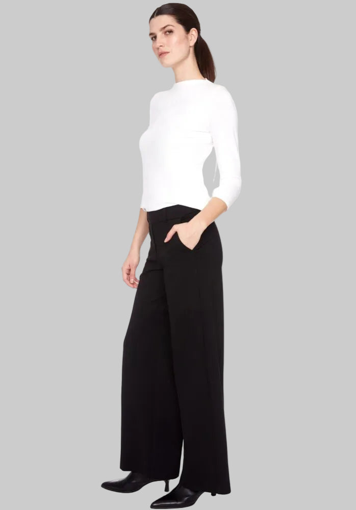 Solid Heavy Ponte Wide Leg Full Length Pant