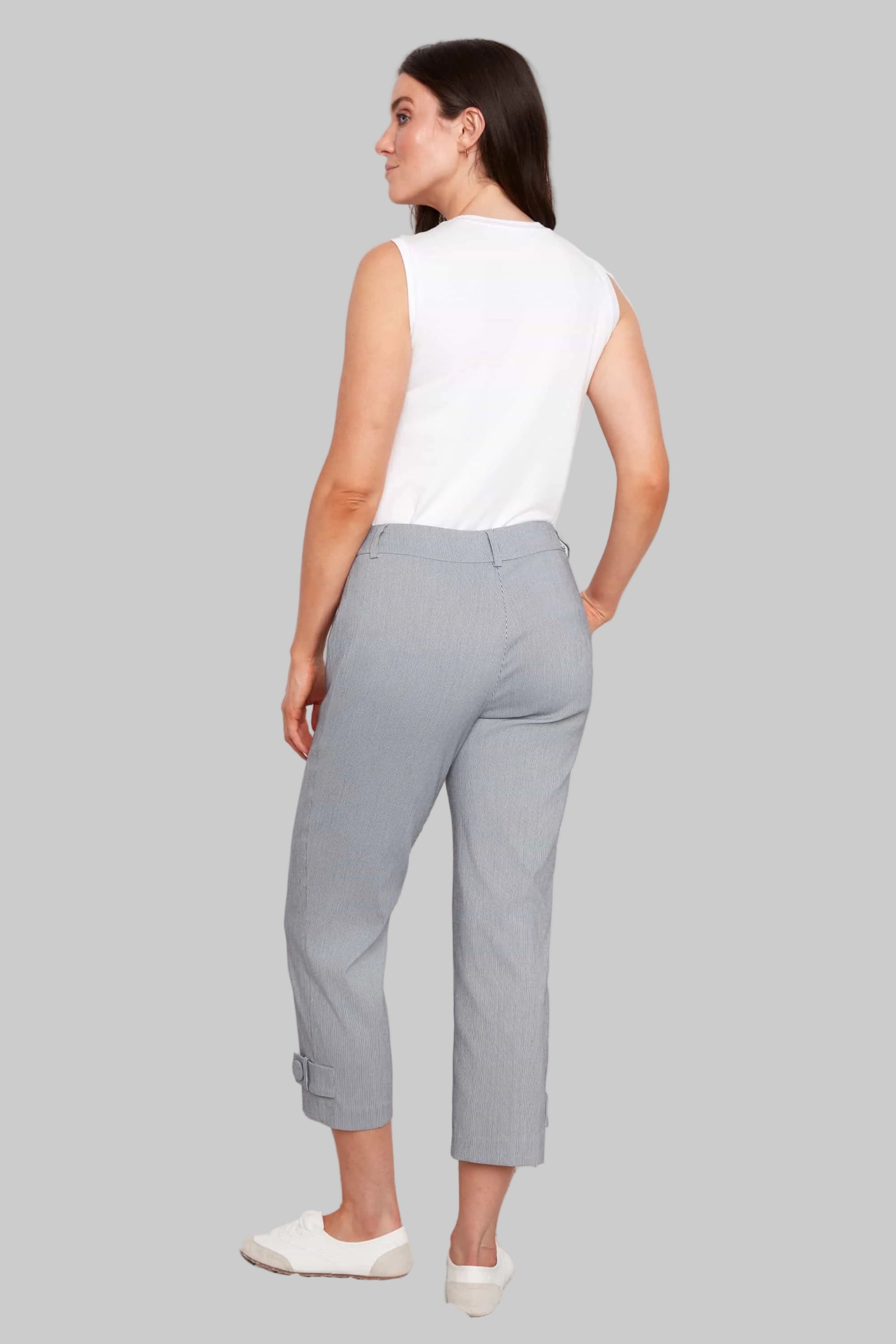 Navy Stripe Techno Button-Tab Cropped Pant