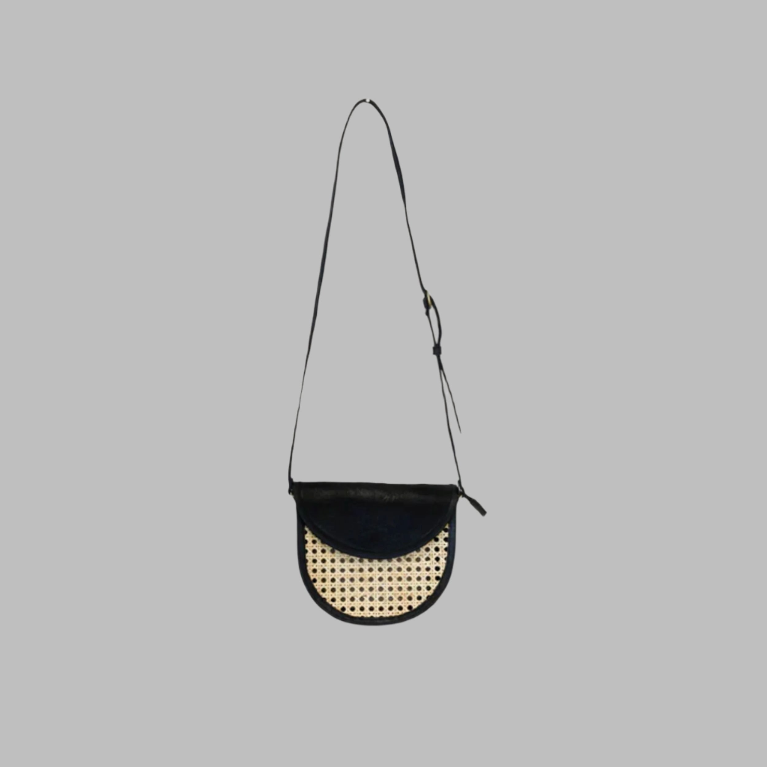 Half Moon Leather Bag With Cane Accent