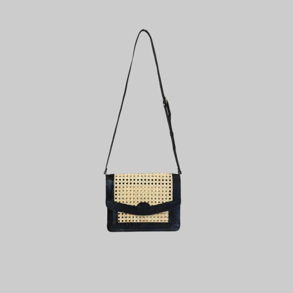 Leather Bag With Cane Accent
