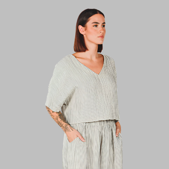 Striped Crinkle Cotton Crop Top
