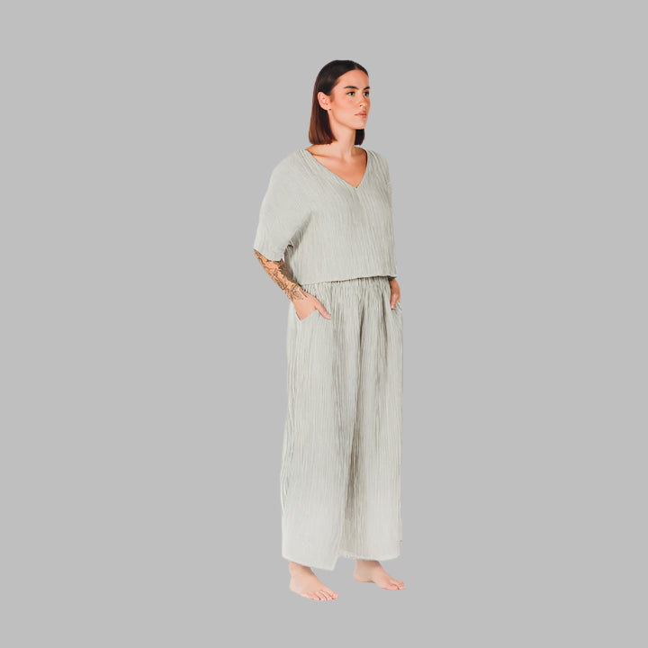 Striped Crinkle Cotton Crop Top