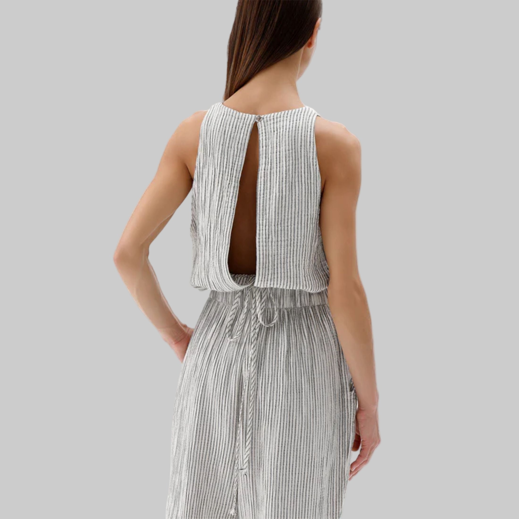 Striped Crinkle Cotton Keyhole Tank Top