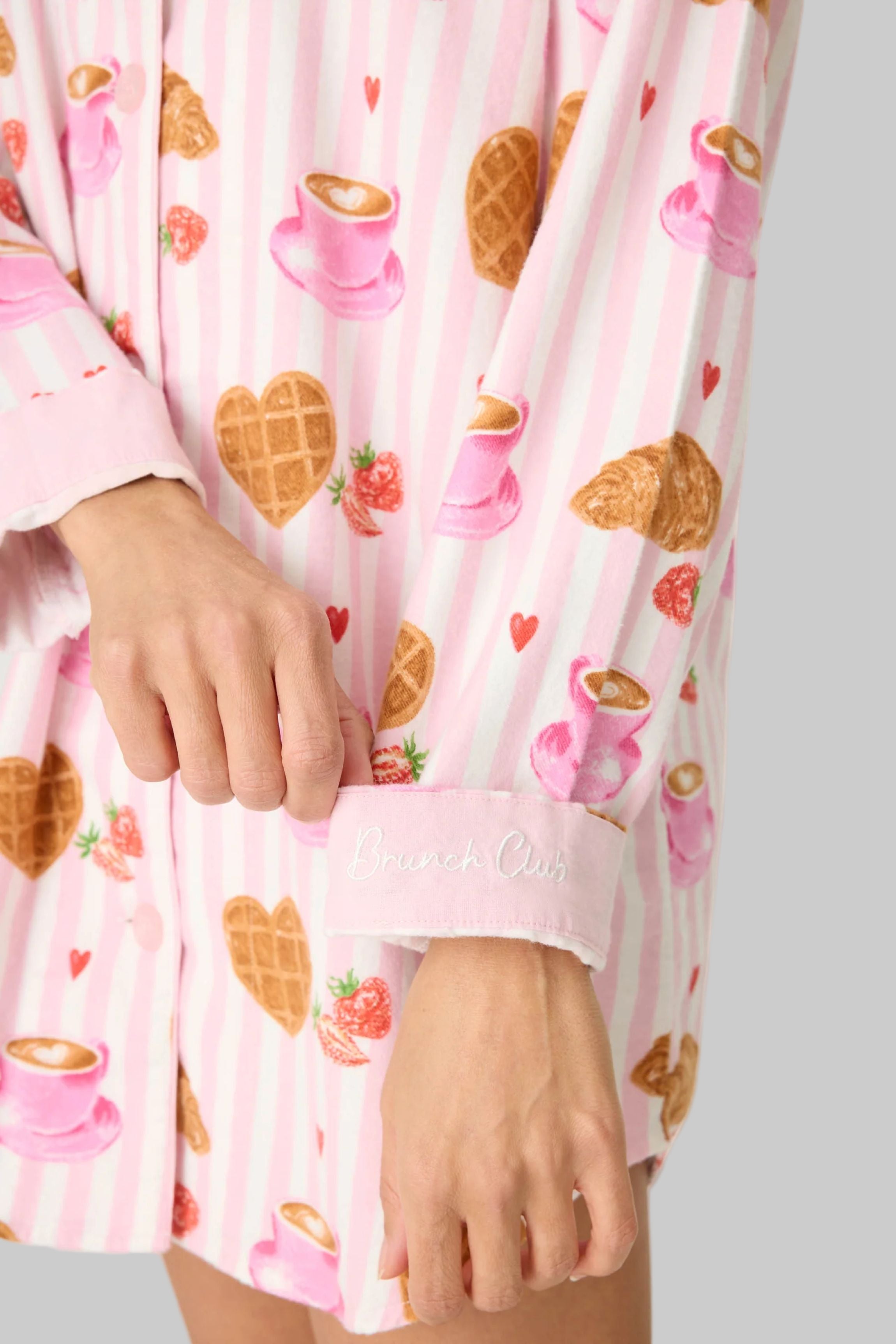 Brunch Club Breakfast Print Flannel Nightshirt