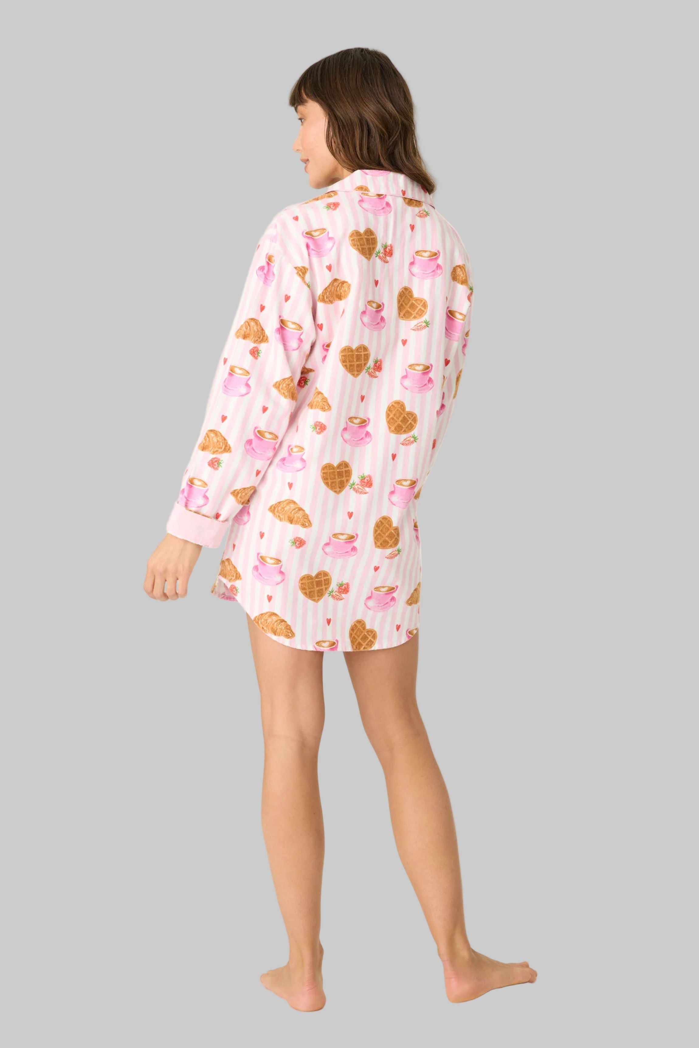 Brunch Club Breakfast Print Flannel Nightshirt