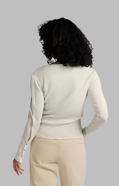 Long-Sleeve Ribbed Top With Button Details