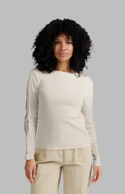 Long-Sleeve Ribbed Top With Button Details