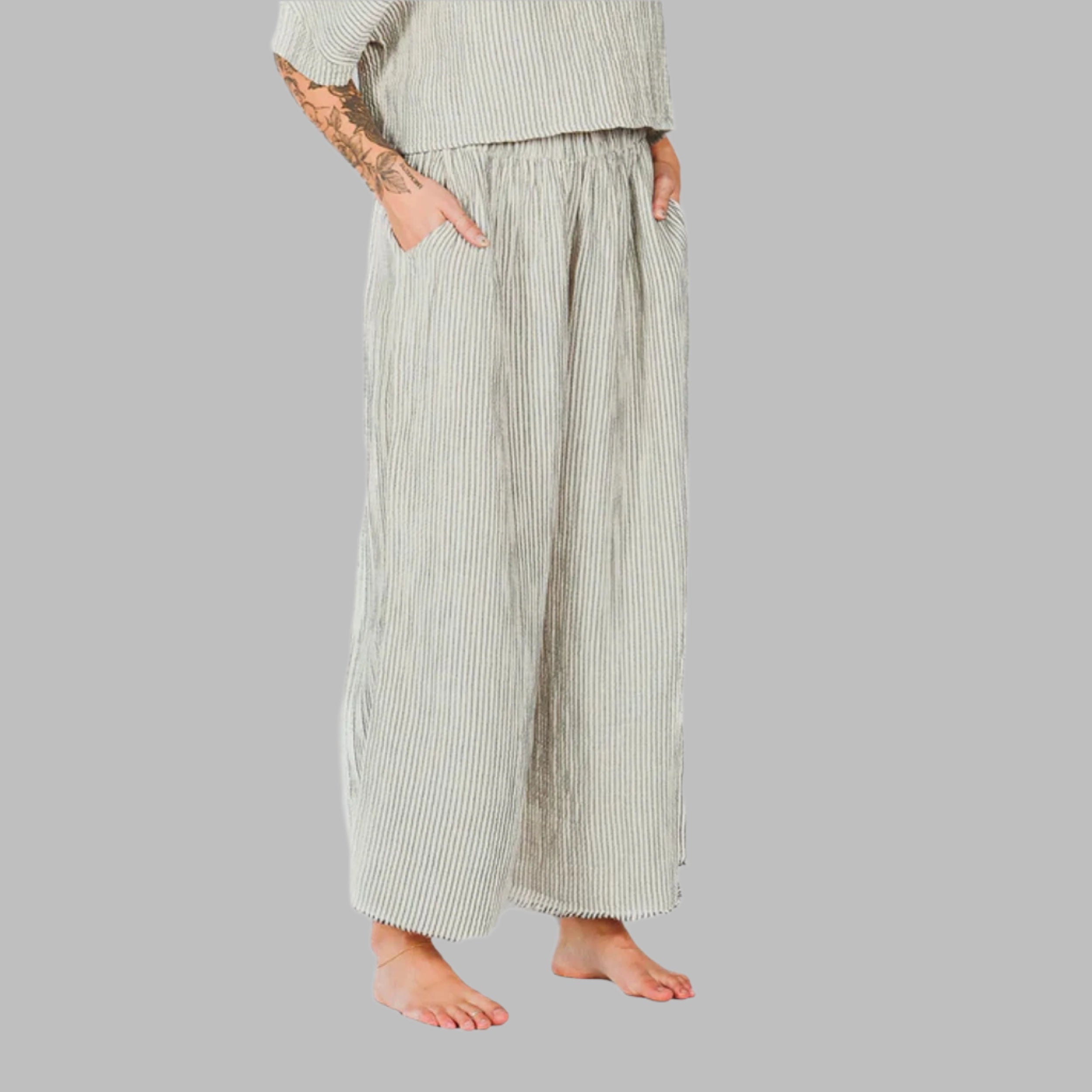 Striped Crinkle Cotton Palazzo Pant