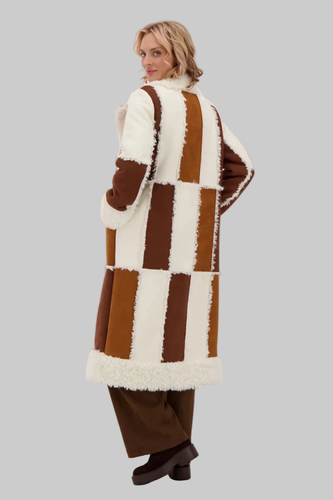 Patchwork Shearling Coat