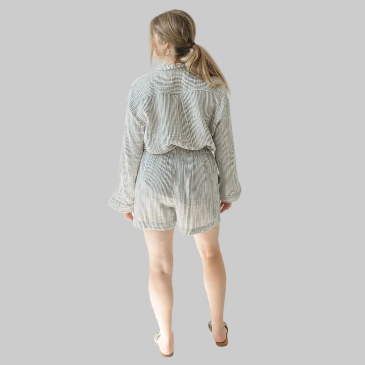 Striped Crinkle Cotton Pocket Shirt