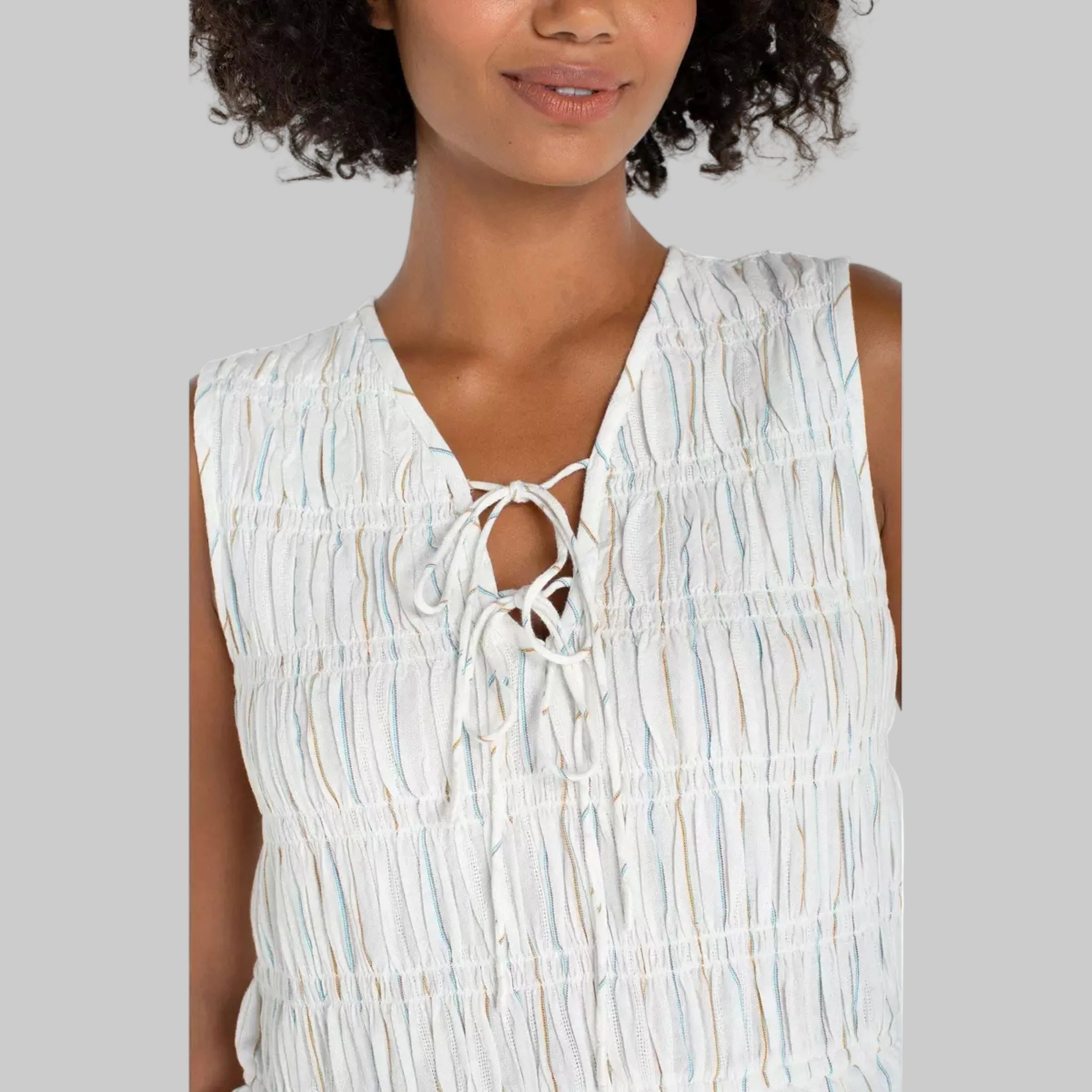 Smocked Tie Front Tank Top