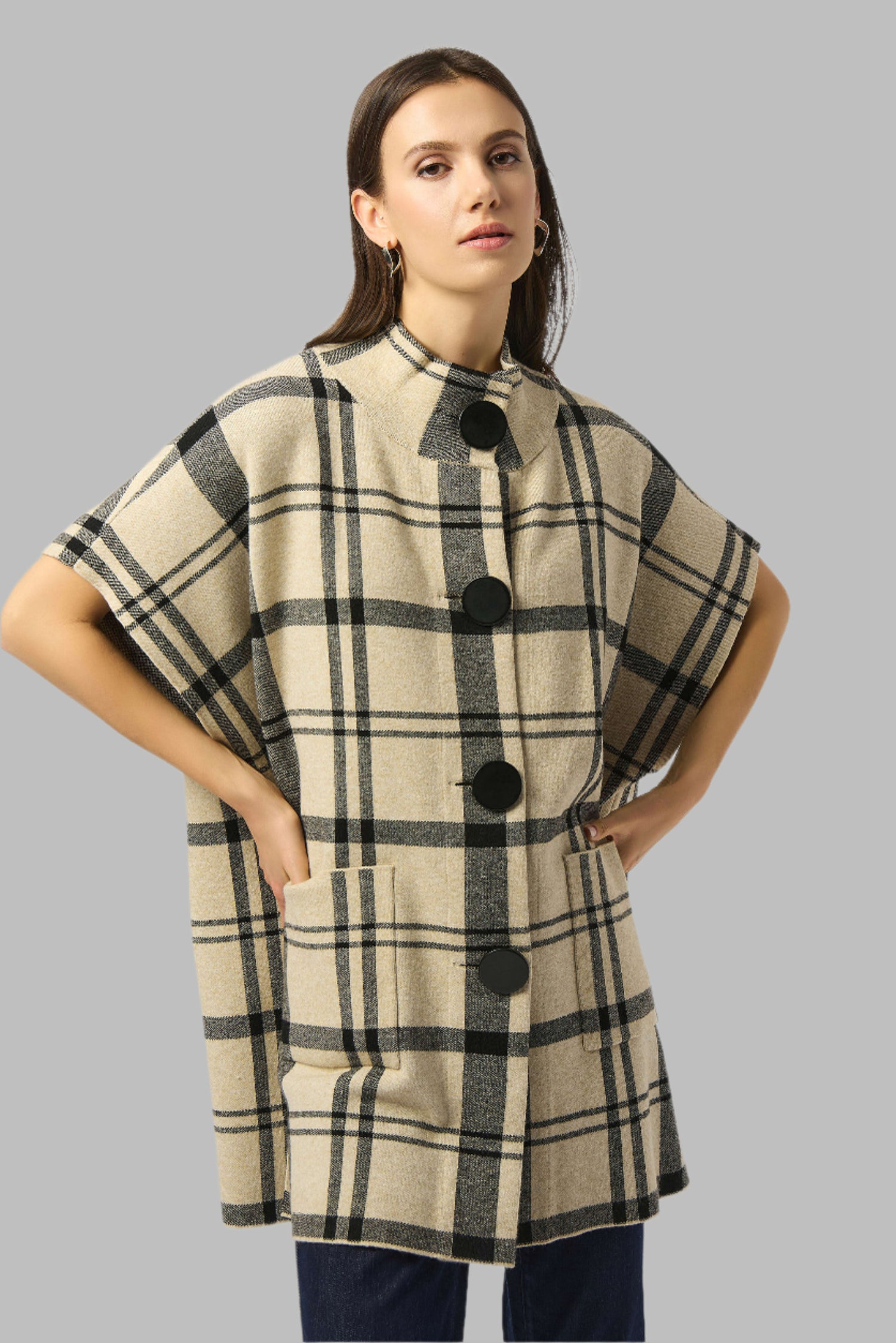 Jacquard Sweater Knit Plaid Poncho