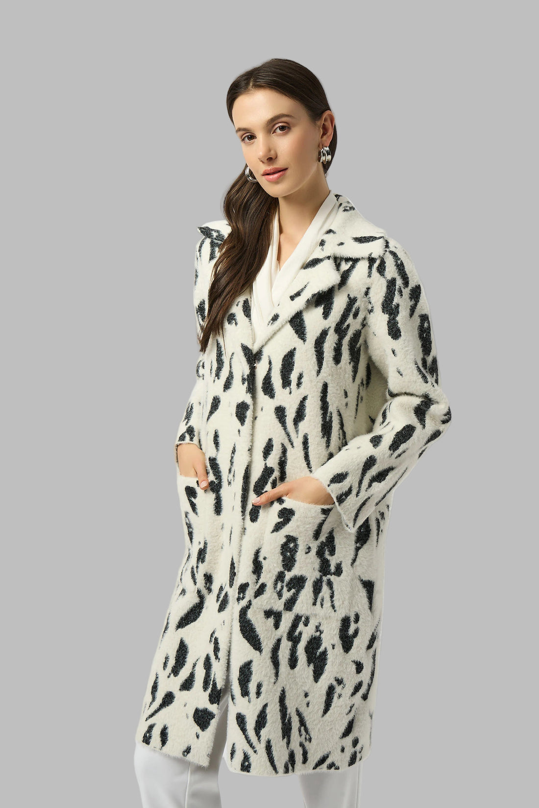 Animal Jacquard Coat with Faux Fur Trim