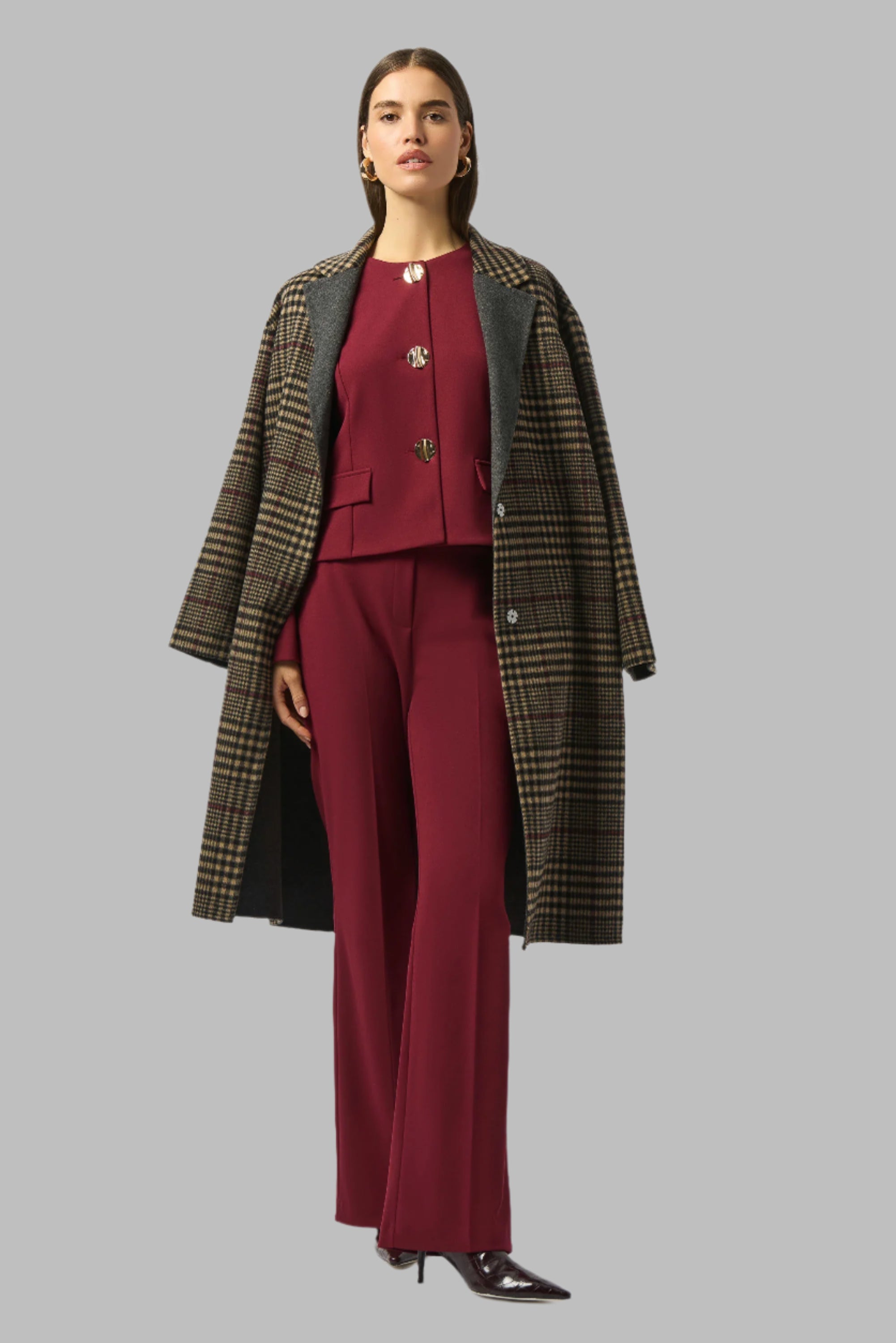 Wool Blend Plaid Double-Faced Coat