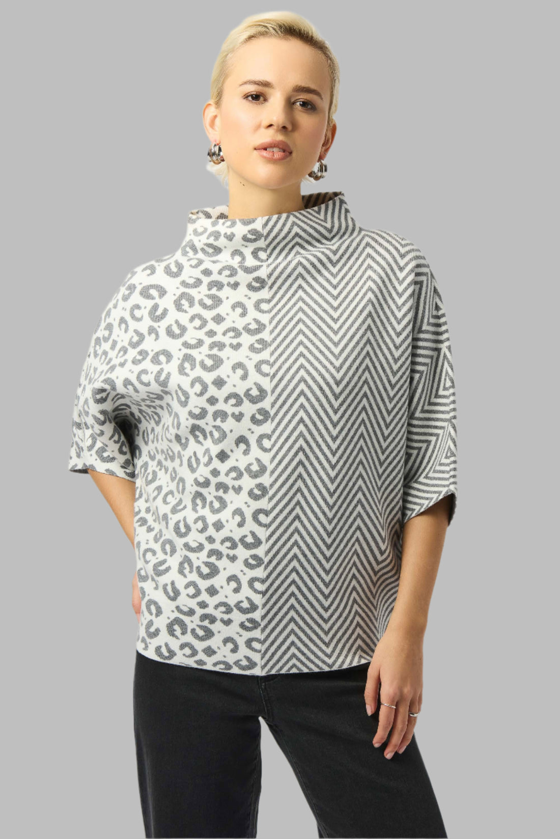 Jacquard Knit Mixed Print Boxy Sweater