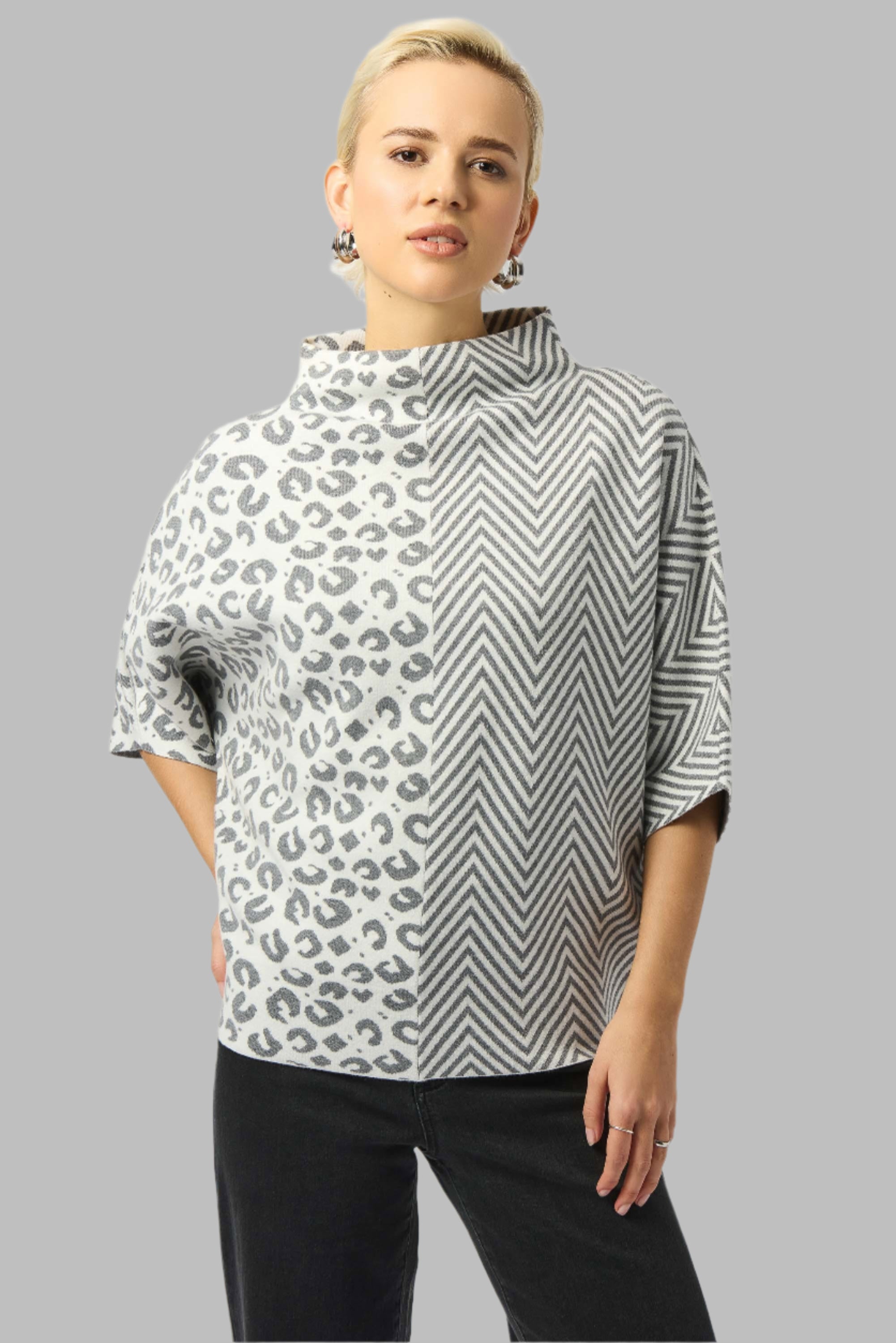 Jacquard Knit Mixed Print Boxy Sweater