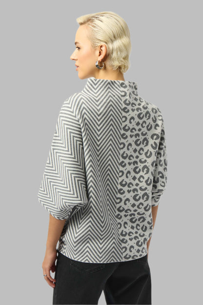 Jacquard Knit Mixed Print Boxy Sweater
