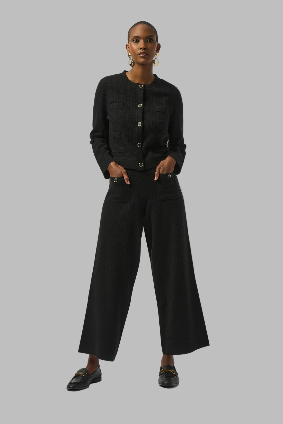 Sweater Knit Crew Neck Button-Front Jacket
