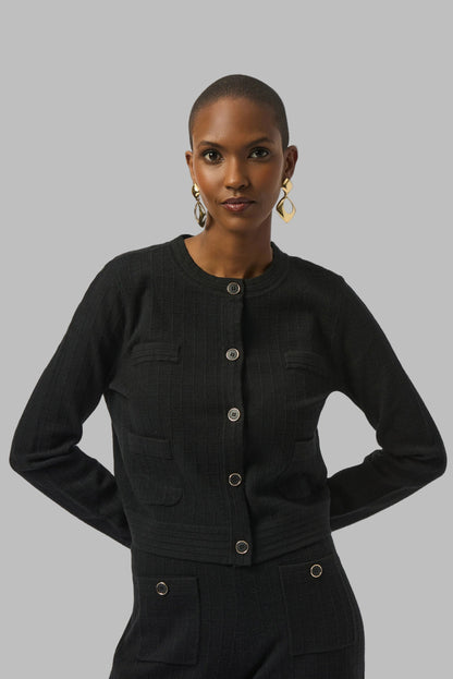Sweater Knit Crew Neck Button-Front Jacket