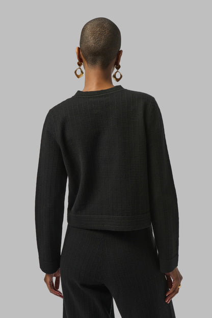 Sweater Knit Crew Neck Button-Front Jacket