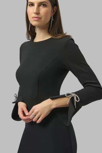 Scuba Crepe Shift Dress With Rhinestone Bows