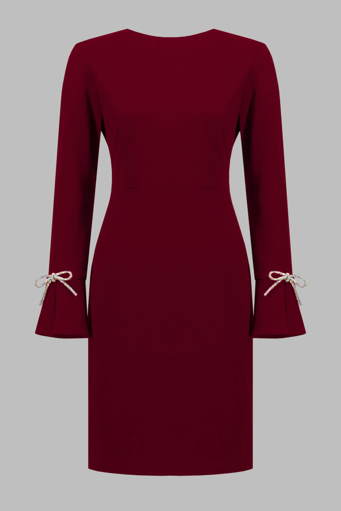 Scuba Crepe Shift Dress With Rhinestone Bows