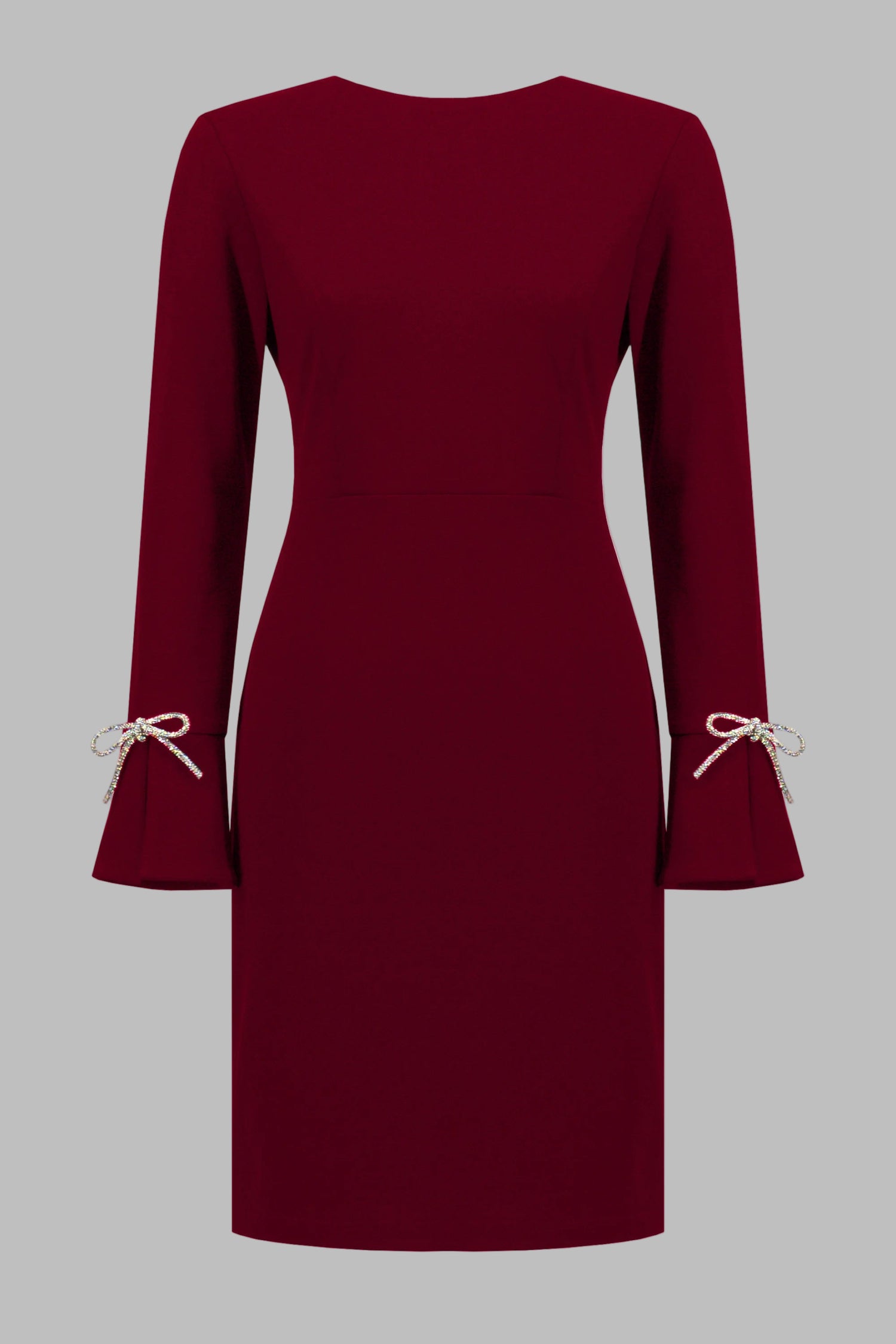 Scuba Crepe Shift Dress With Rhinestone Bows