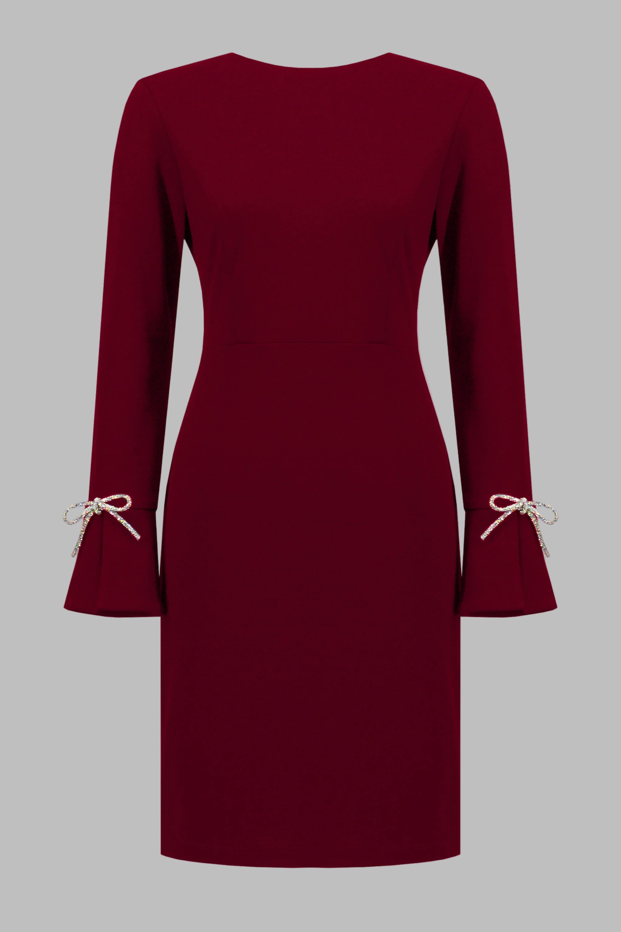 Scuba Crepe Shift Dress With Rhinestone Bows