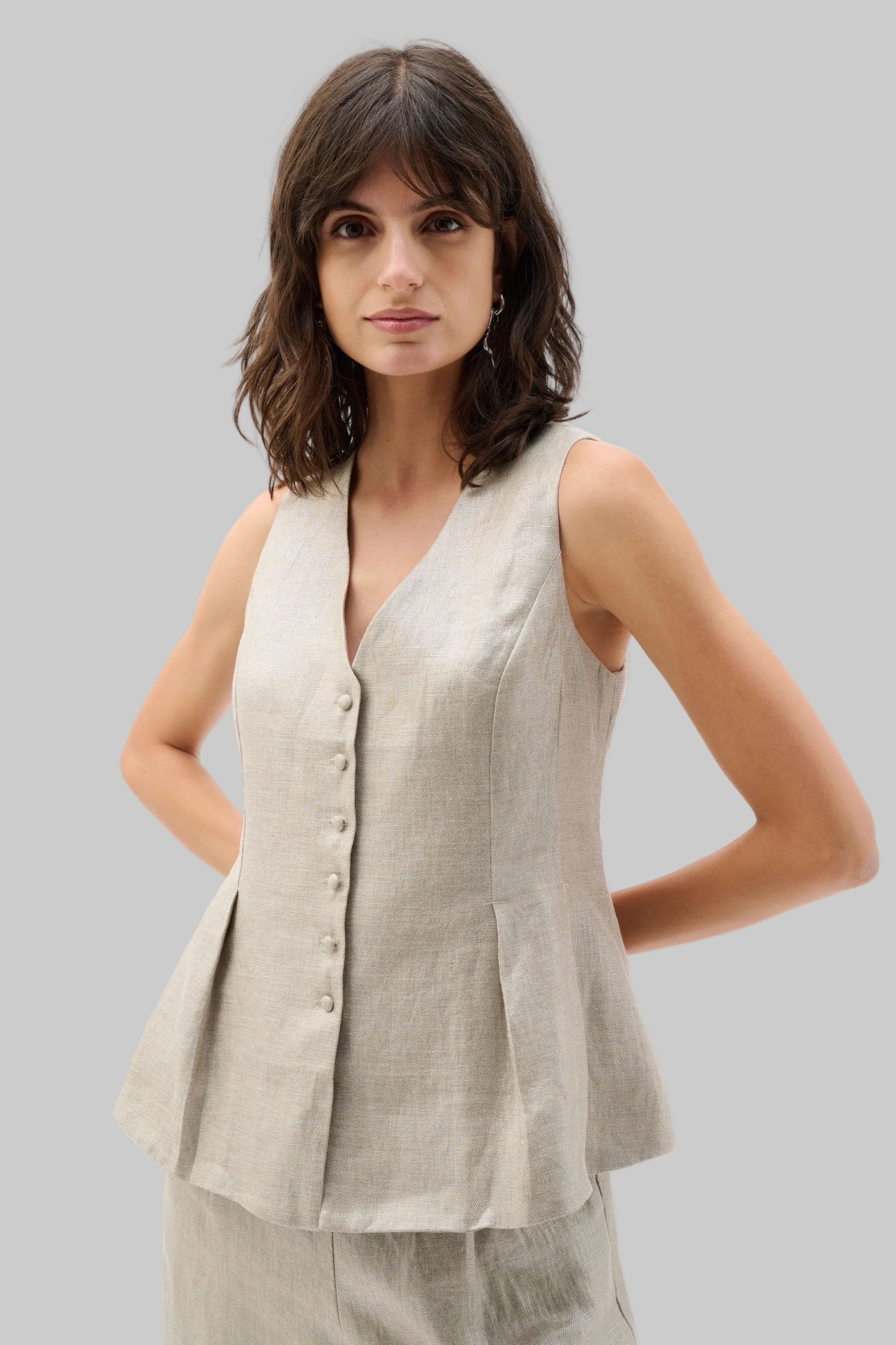 Foil Linen Peplum Vest