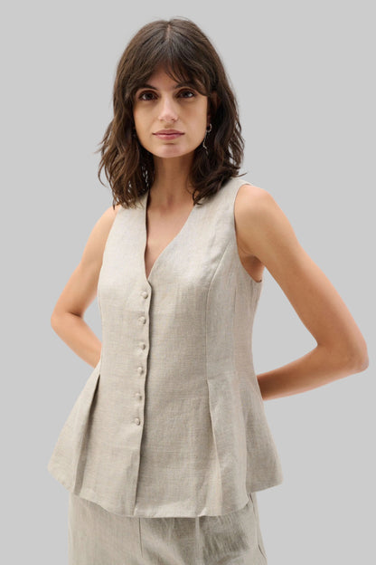 Foil Linen Peplum Vest