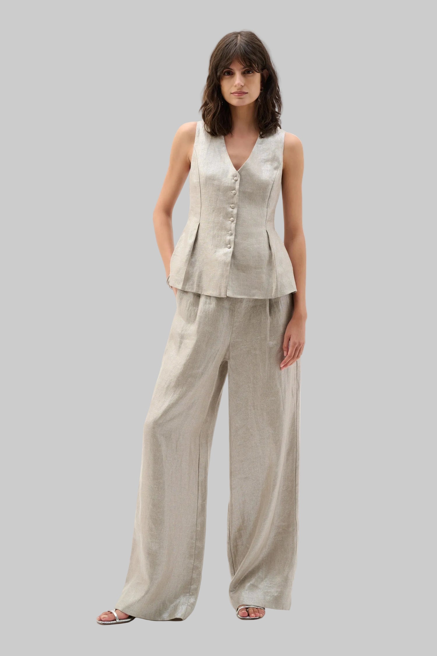 Foil Linen Peplum Vest