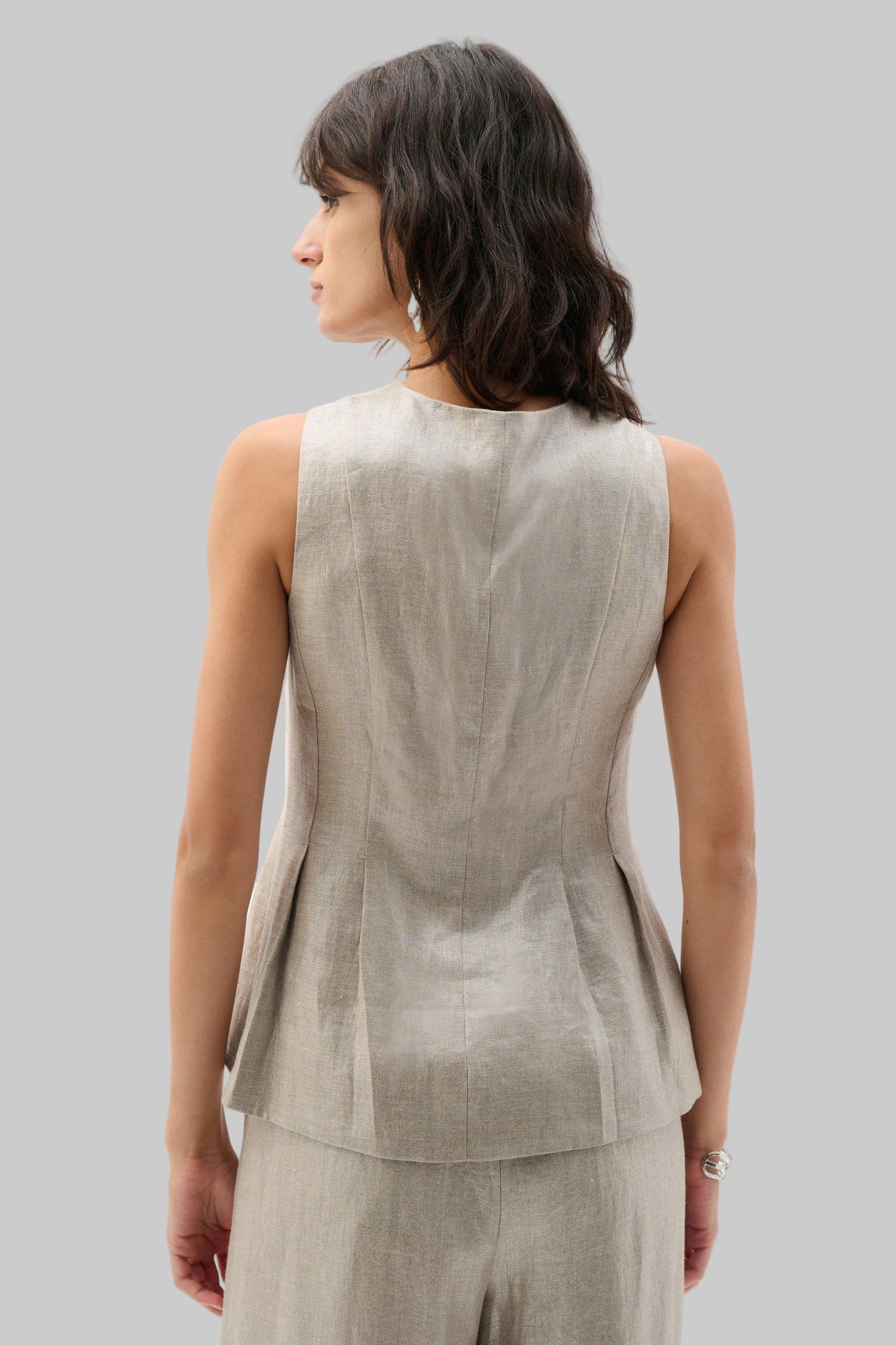 Foil Linen Peplum Vest