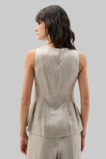 Foil Linen Peplum Vest