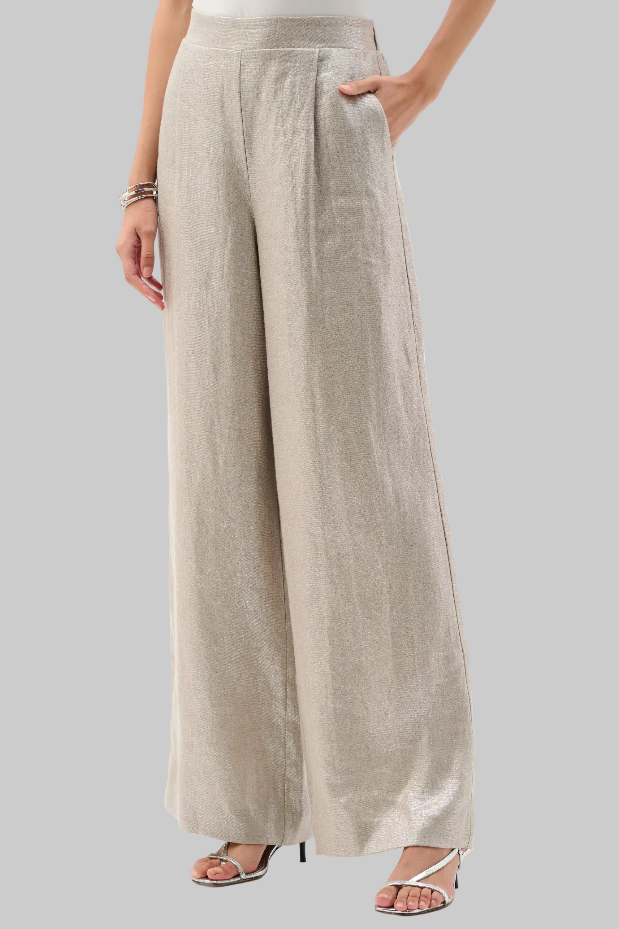 Foiled linen Pull-On Wide leg Pants