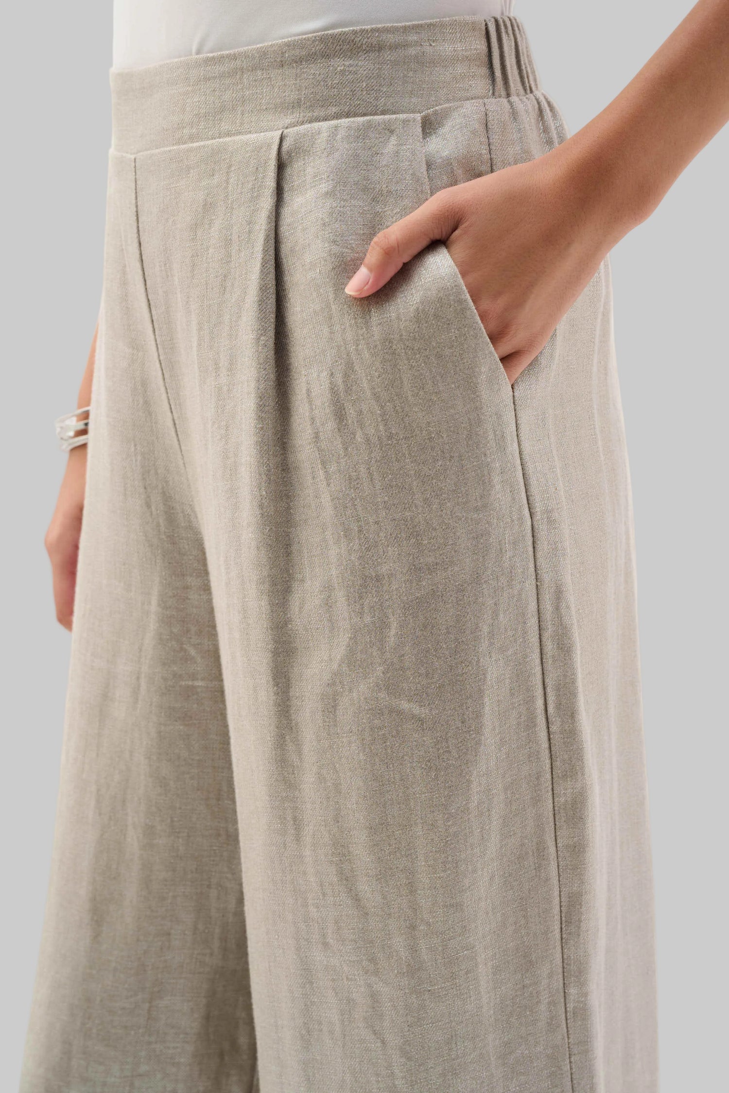 Foiled linen Pull-On Wide leg Pants