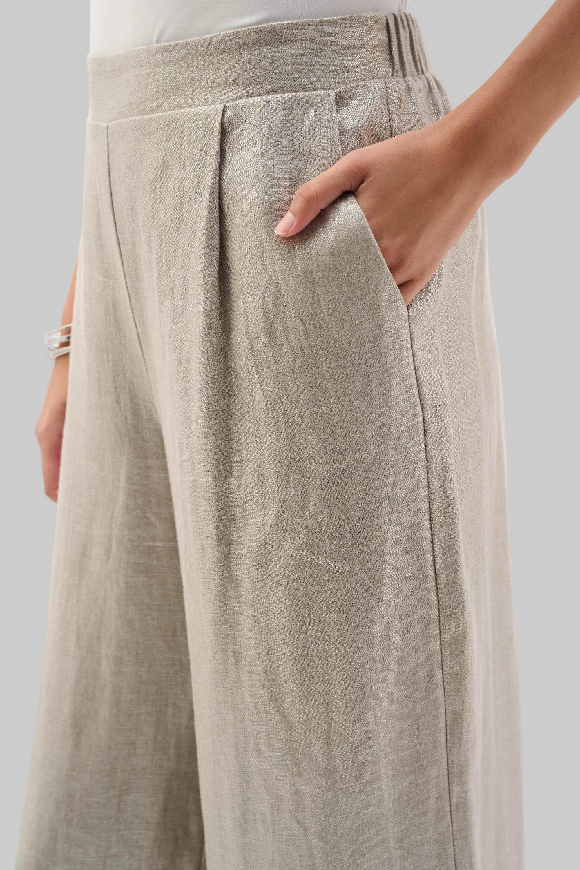 Foiled linen Pull-On Wide leg Pants