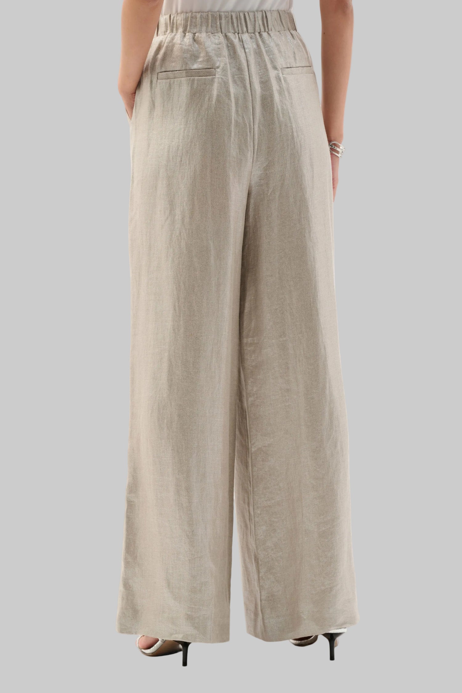 Foiled linen Pull-On Wide leg Pants