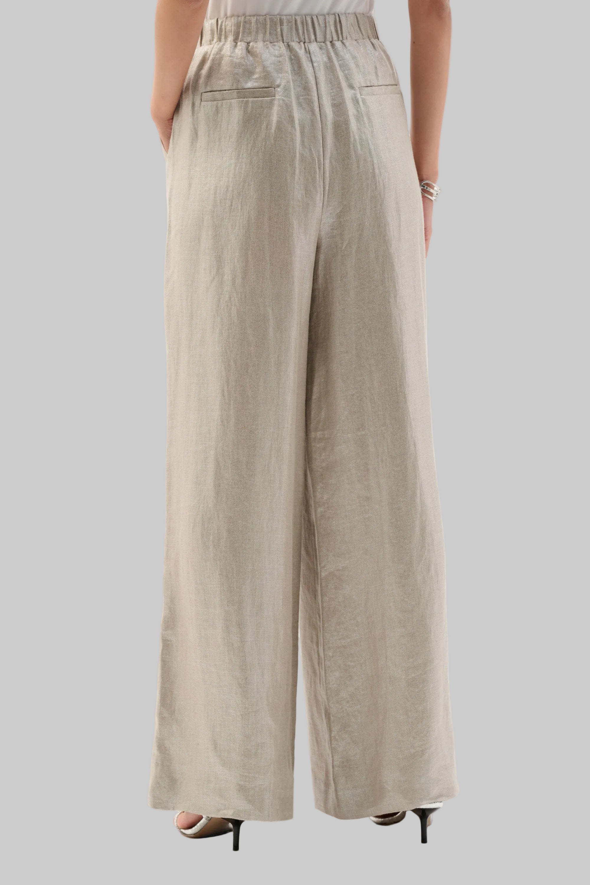 Foiled linen Pull-On Wide leg Pants