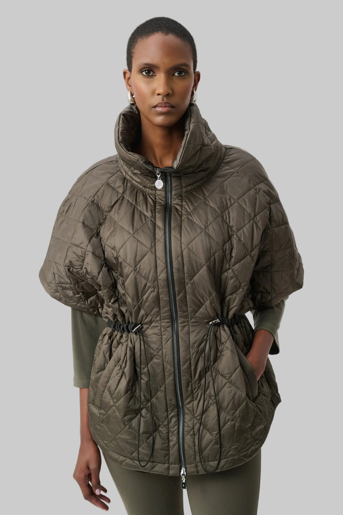 Quilted Nylon Shawl-Neck Boxy Vest