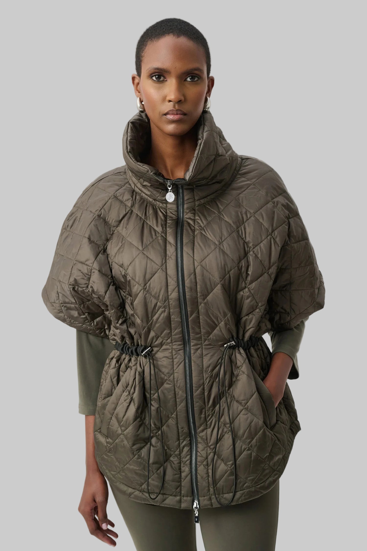 Quilted Nylon Shawl-Neck Boxy Vest