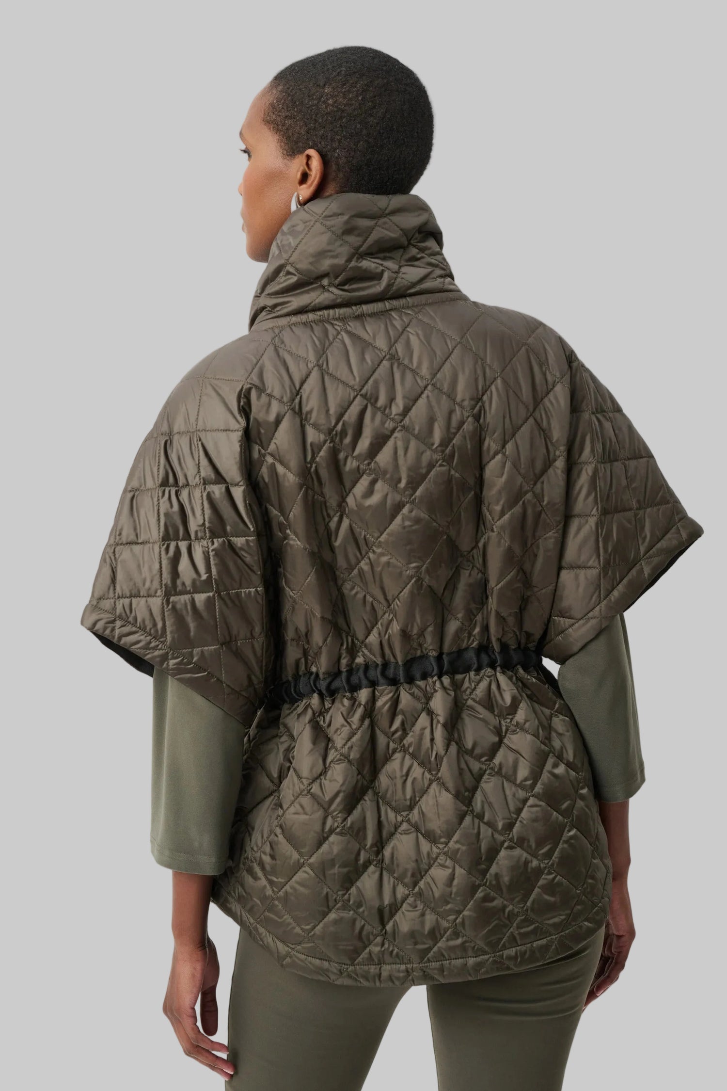 Quilted Nylon Shawl-Neck Boxy Vest