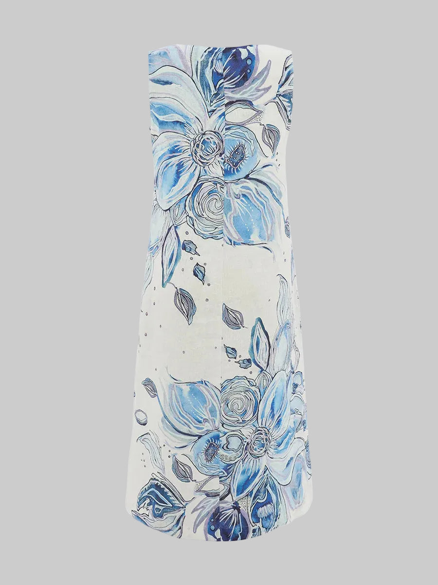 Blue Floral Linen Shift Dress