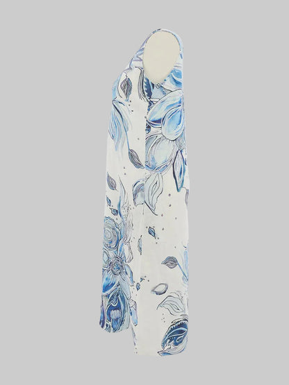 Blue Floral Linen Shift Dress